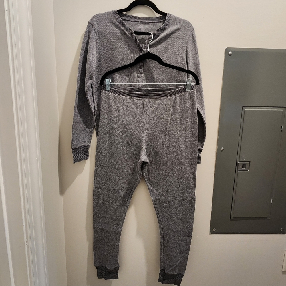Gray 2-Piece Waffle Knit Pajama Set Long Johns